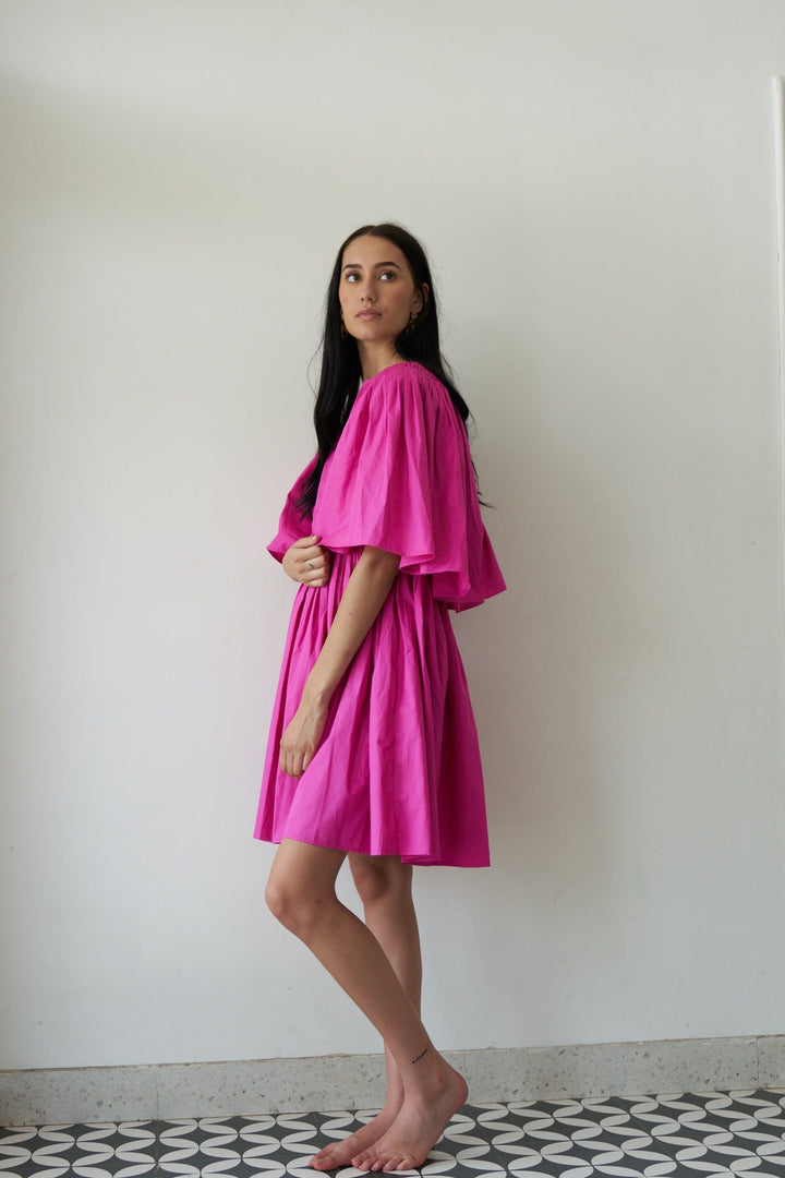 Pink Voluminous Pleat Dress - ANI CLOTHING