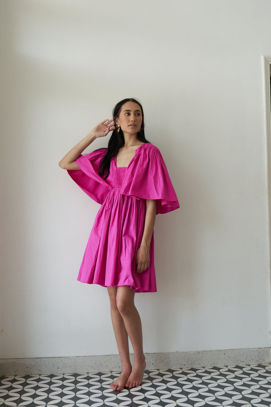 Pink Voluminous Pleat Dress - ANI CLOTHING