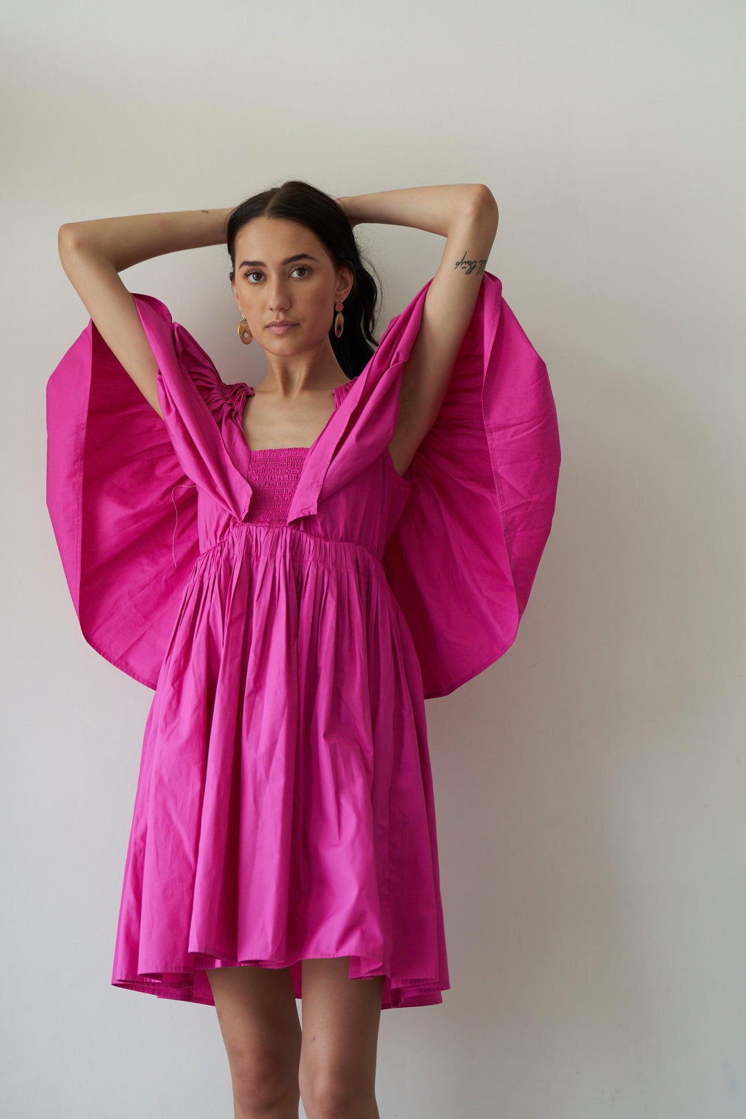 Pink Voluminous Pleat Dress - ANI CLOTHING