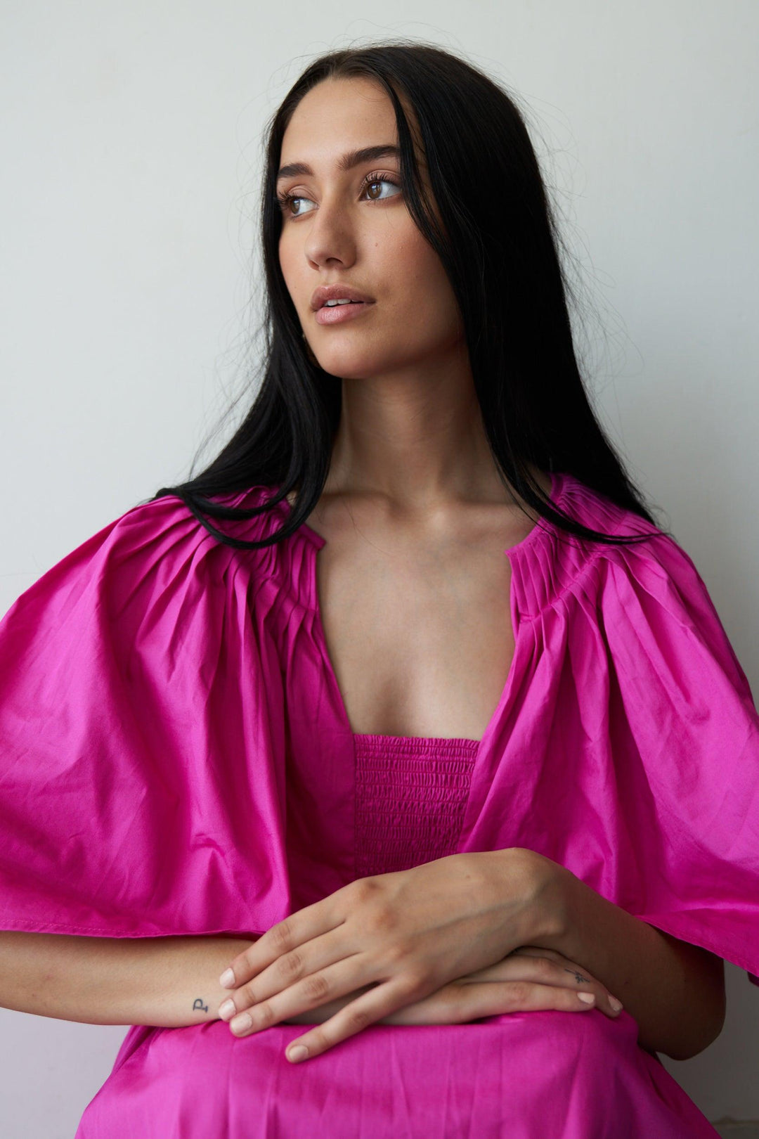 Pink Voluminous Pleat Dress - ANI CLOTHING