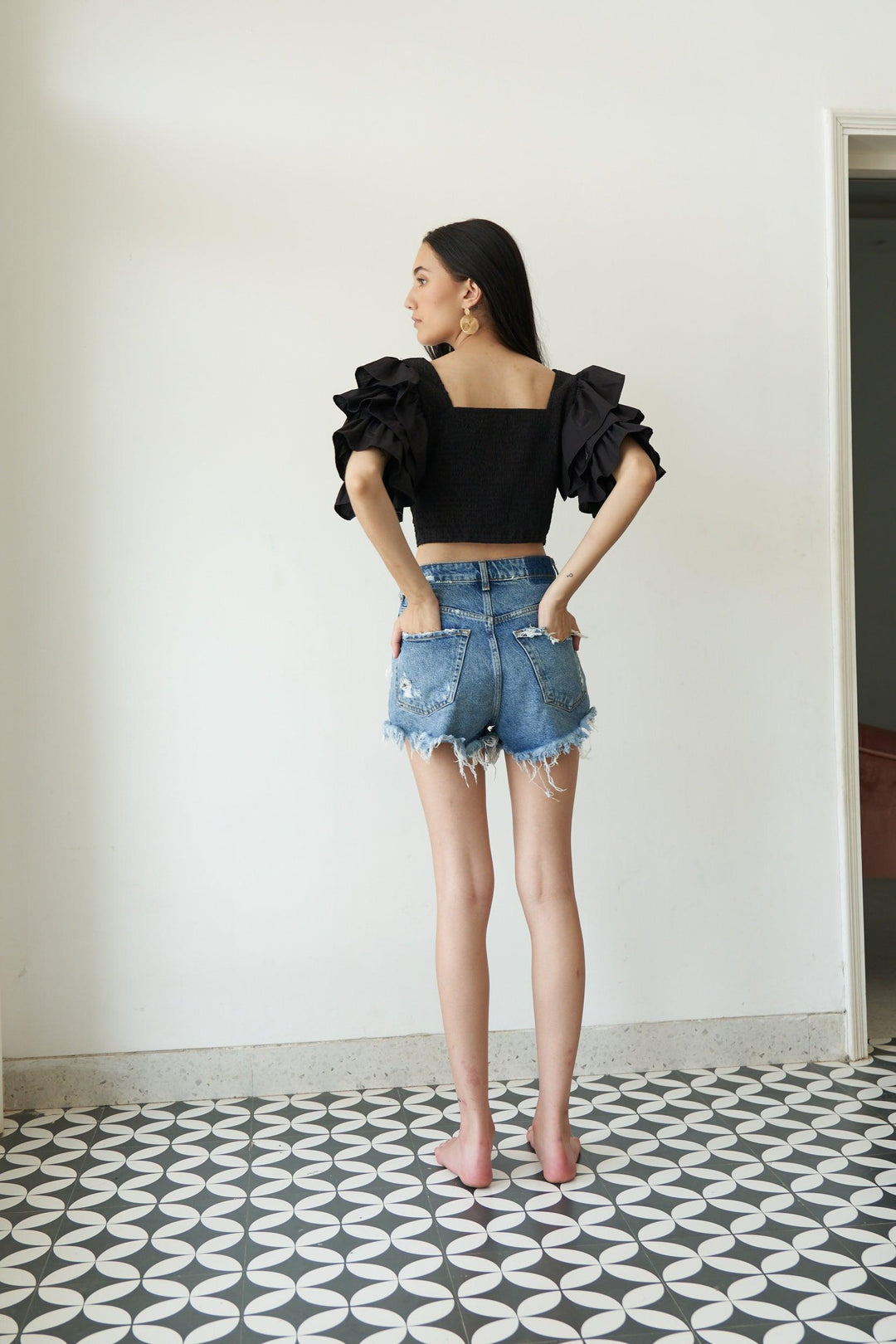 Black Ruffle Sleeve Top - ANI CLOTHING