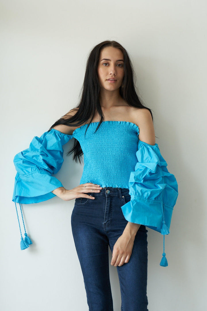 Crushed Blue Smock Top - ANI CLOTHING