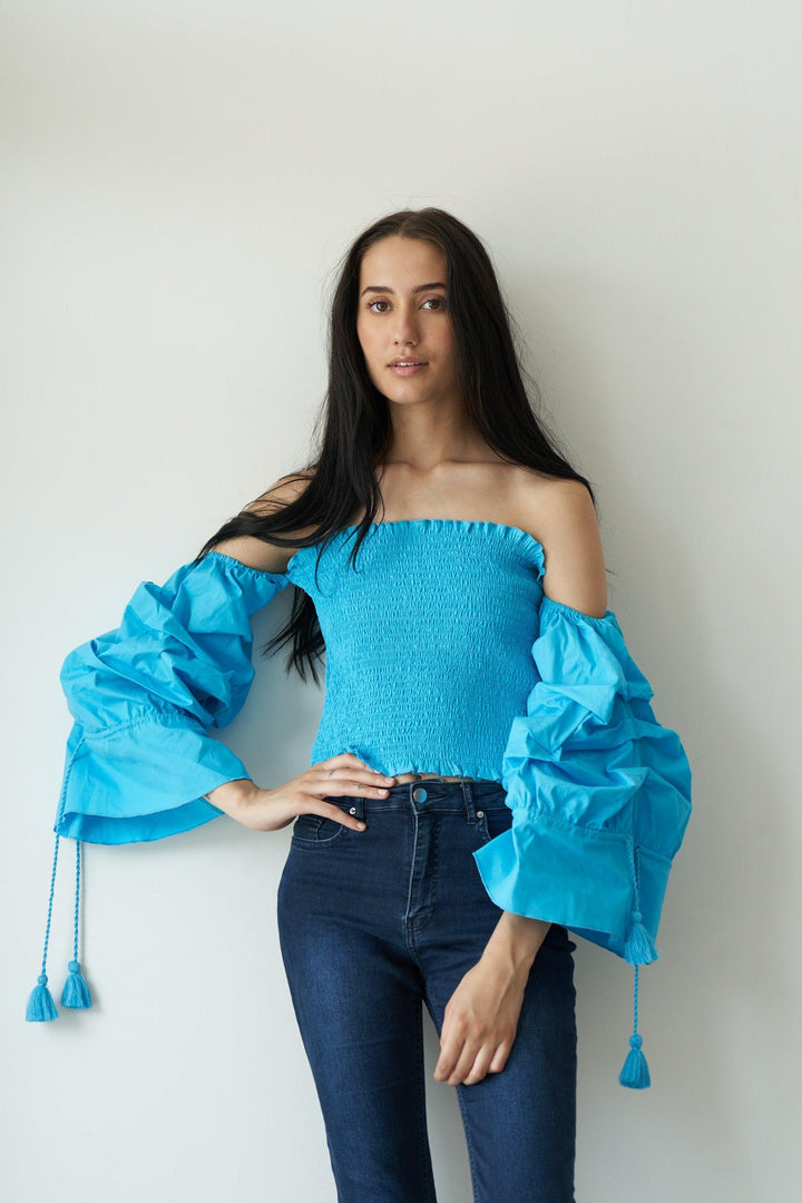 Crushed Blue Smock Top - ANI CLOTHING