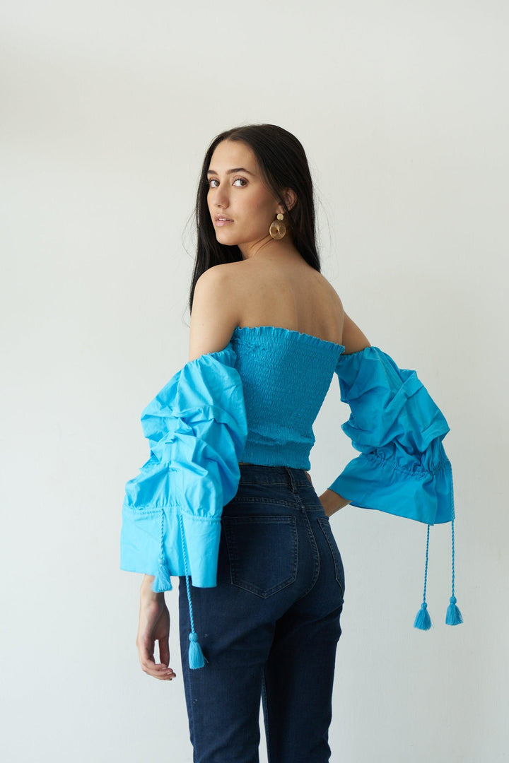 Crushed Blue Smock Top - ANI CLOTHING