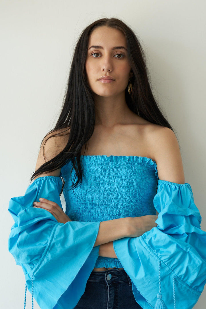 Crushed Blue Smock Top - ANI CLOTHING