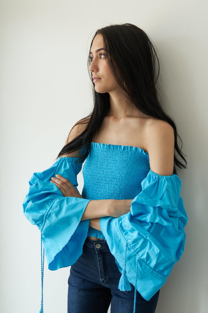Crushed Blue Smock Top - ANI CLOTHING