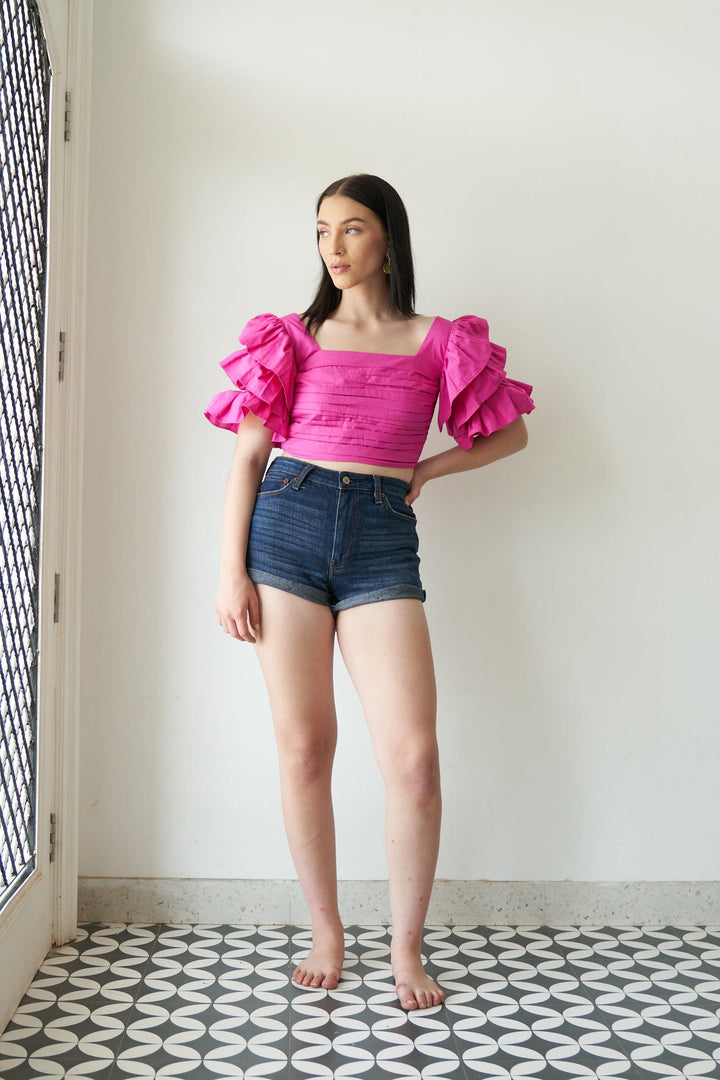 Pink Ruffle Sleeve Top - ANI CLOTHING