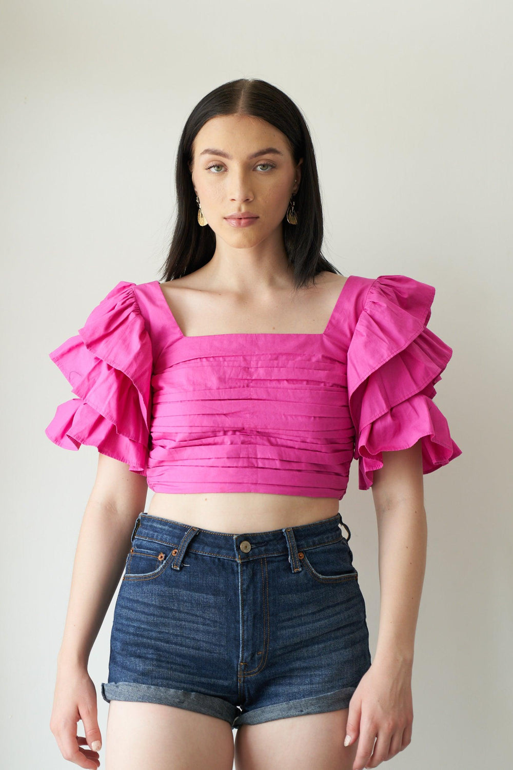 Pink Ruffle Sleeve Top - ANI CLOTHING