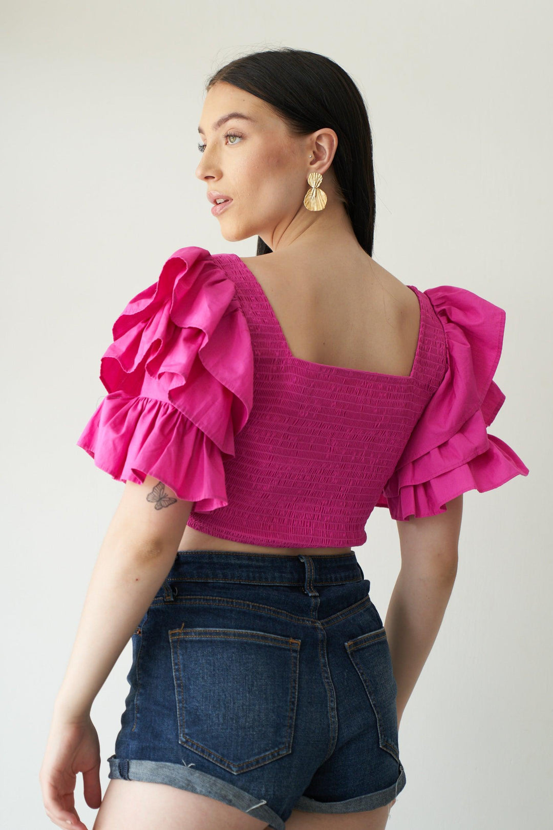 Pink Ruffle Sleeve Top - ANI CLOTHING