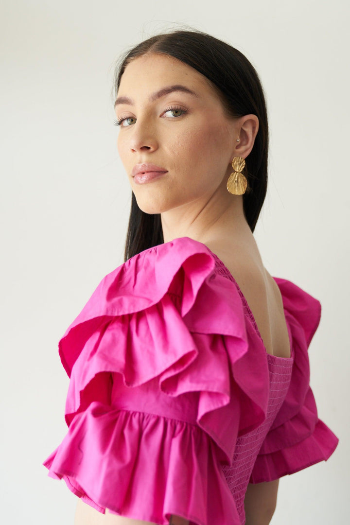 Pink Ruffle Sleeve Top - ANI CLOTHING
