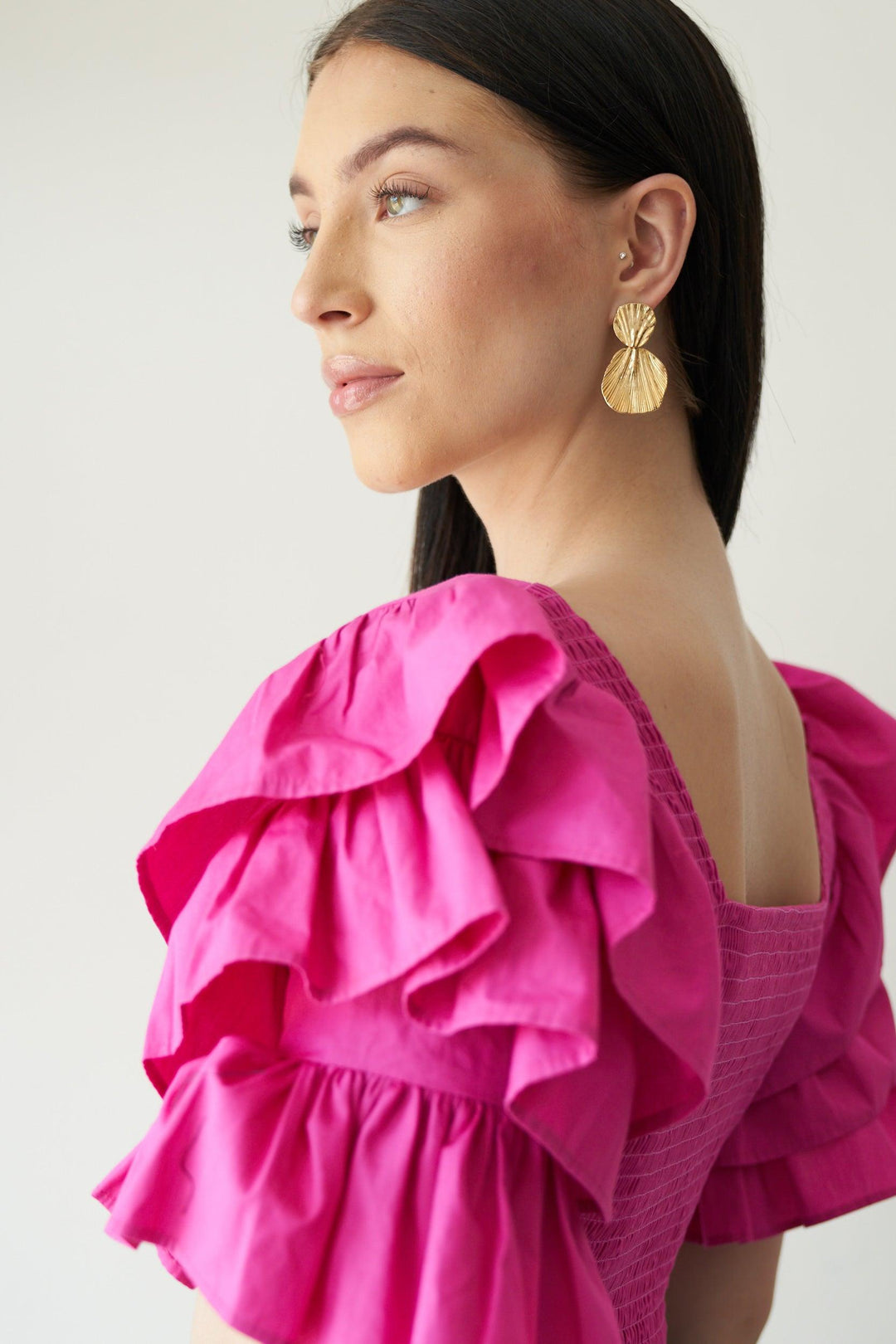 Pink Ruffle Sleeve Top - ANI CLOTHING