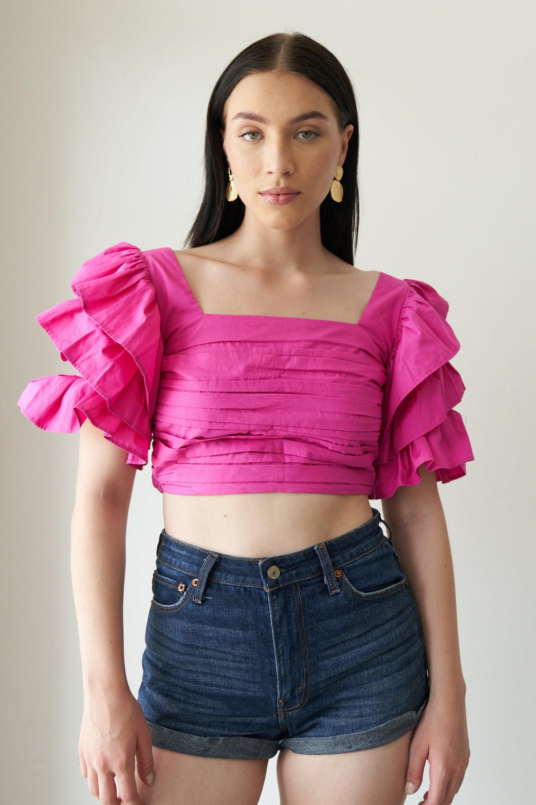 Pink Ruffle Sleeve Top - ANI CLOTHING