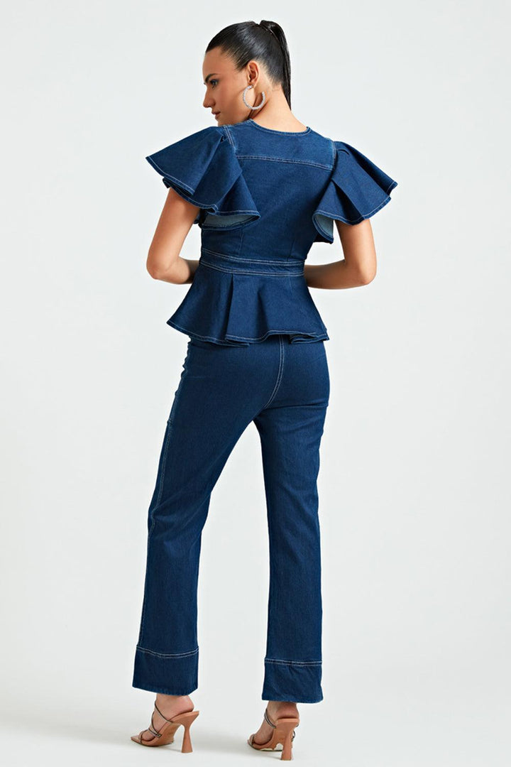 Denim Ruffle Co-ord Trousers - ANI CLOTHING