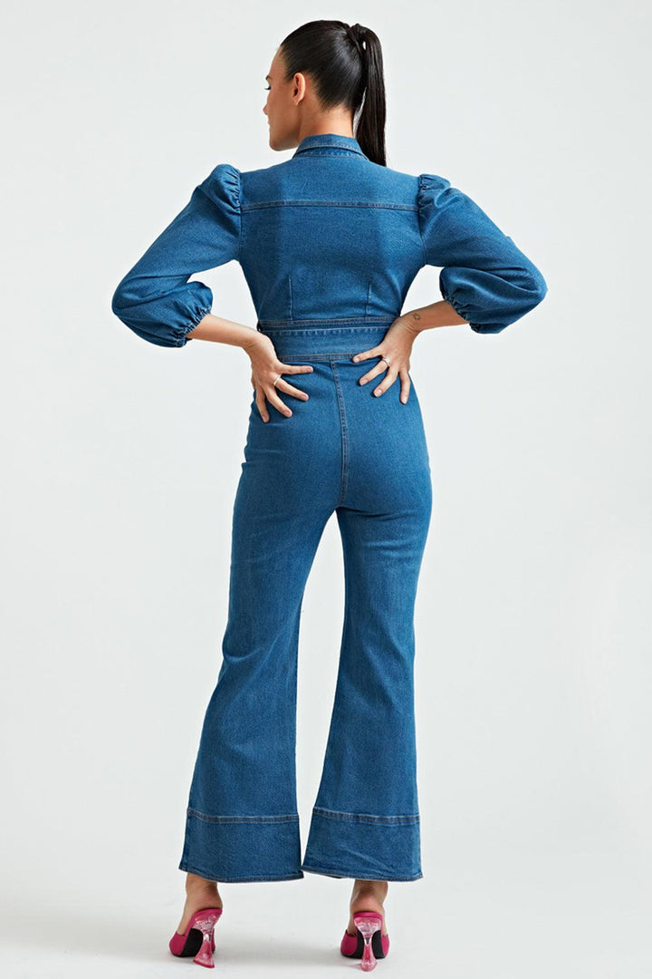 Denim Puffed Jumpsuit - ANI CLOTHING