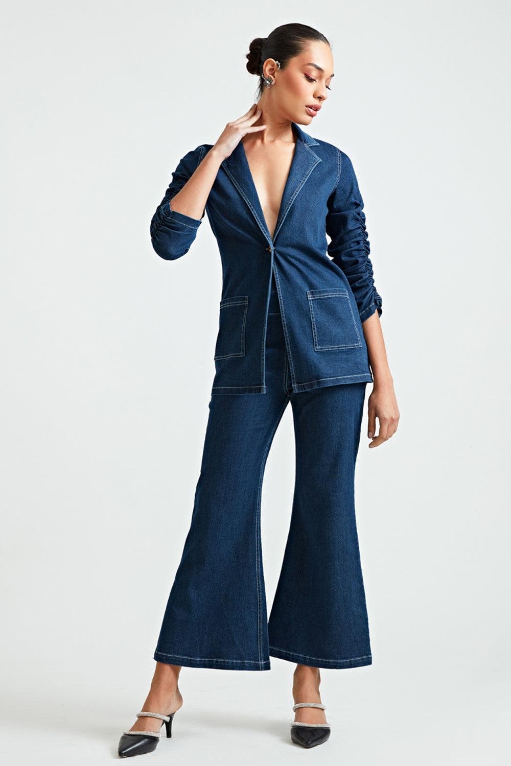 Denim Contrast Blazer - ANI CLOTHING