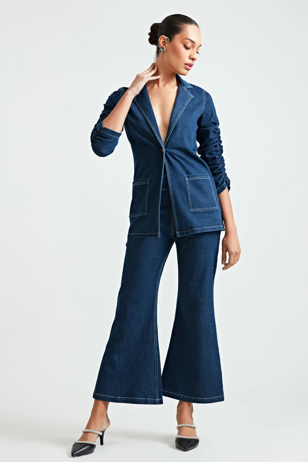 Denim Contrast Blazer Coord Set - ANI CLOTHING