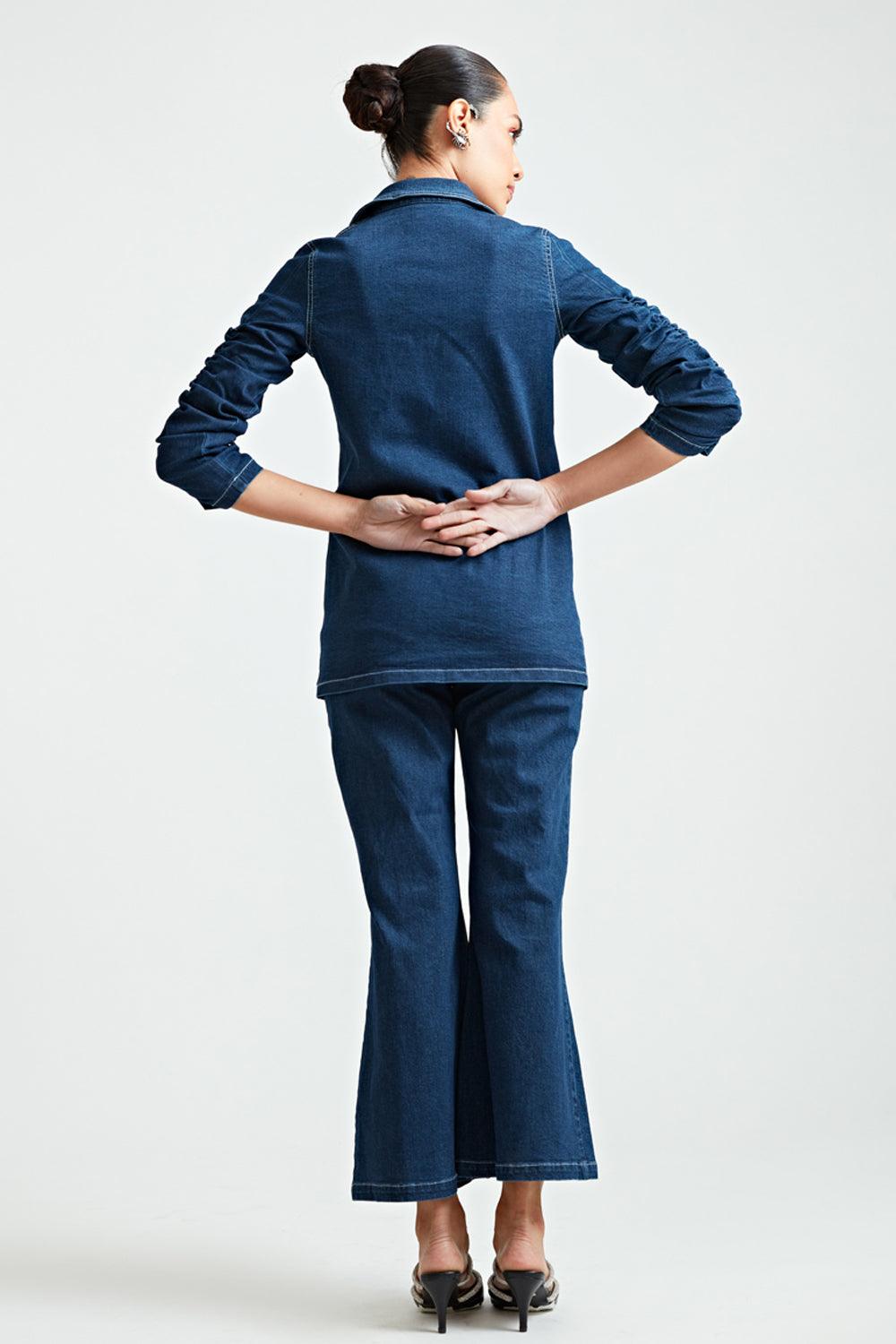 Denim Semi Flared Trousers - ANI CLOTHING