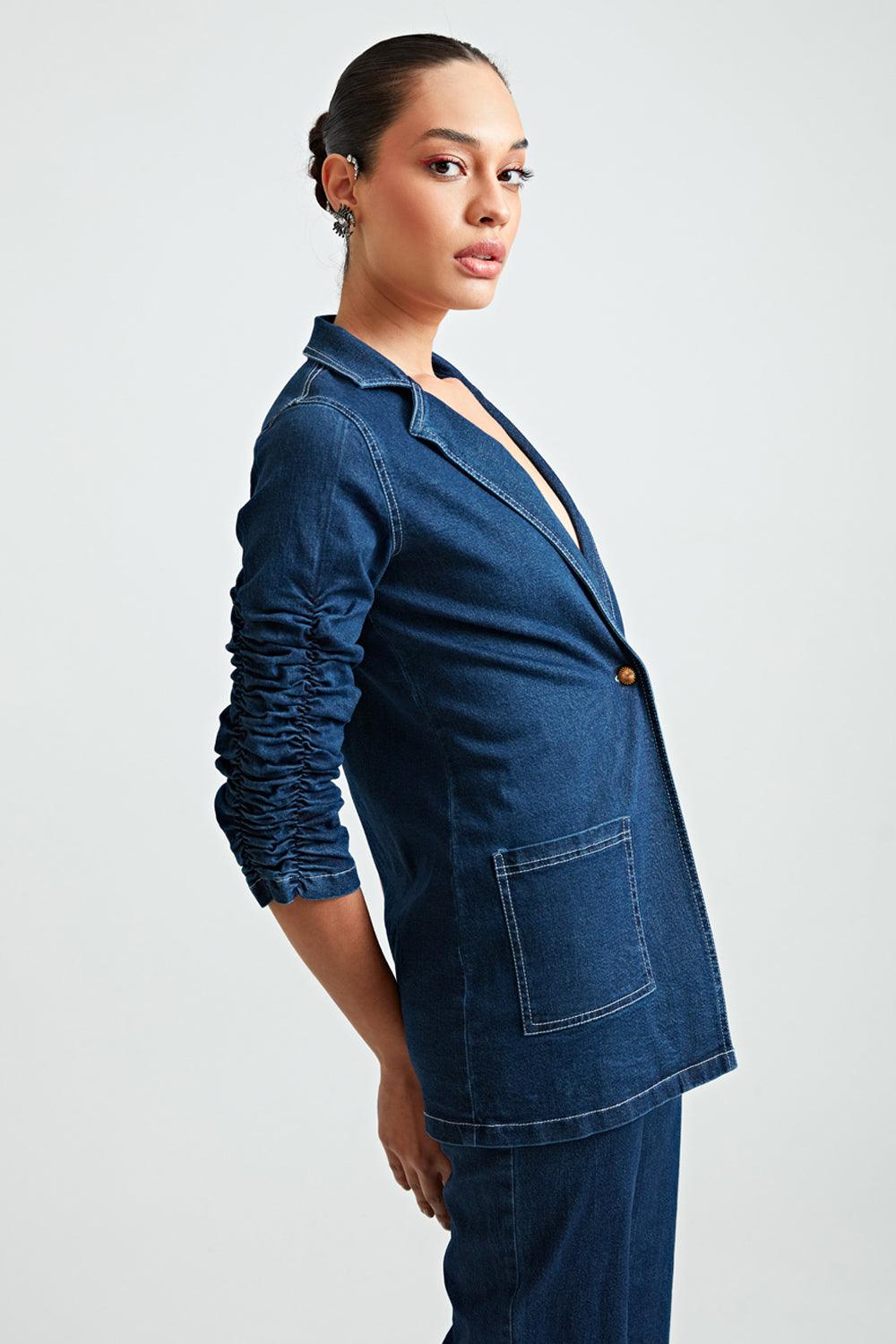Denim Contrast Blazer - ANI CLOTHING