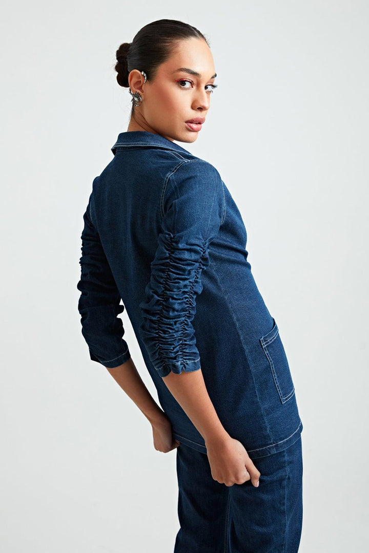 Denim Contrast Blazer - ANI CLOTHING