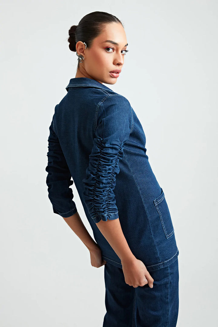 Denim Contrast Blazer Coord Set - ANI CLOTHING
