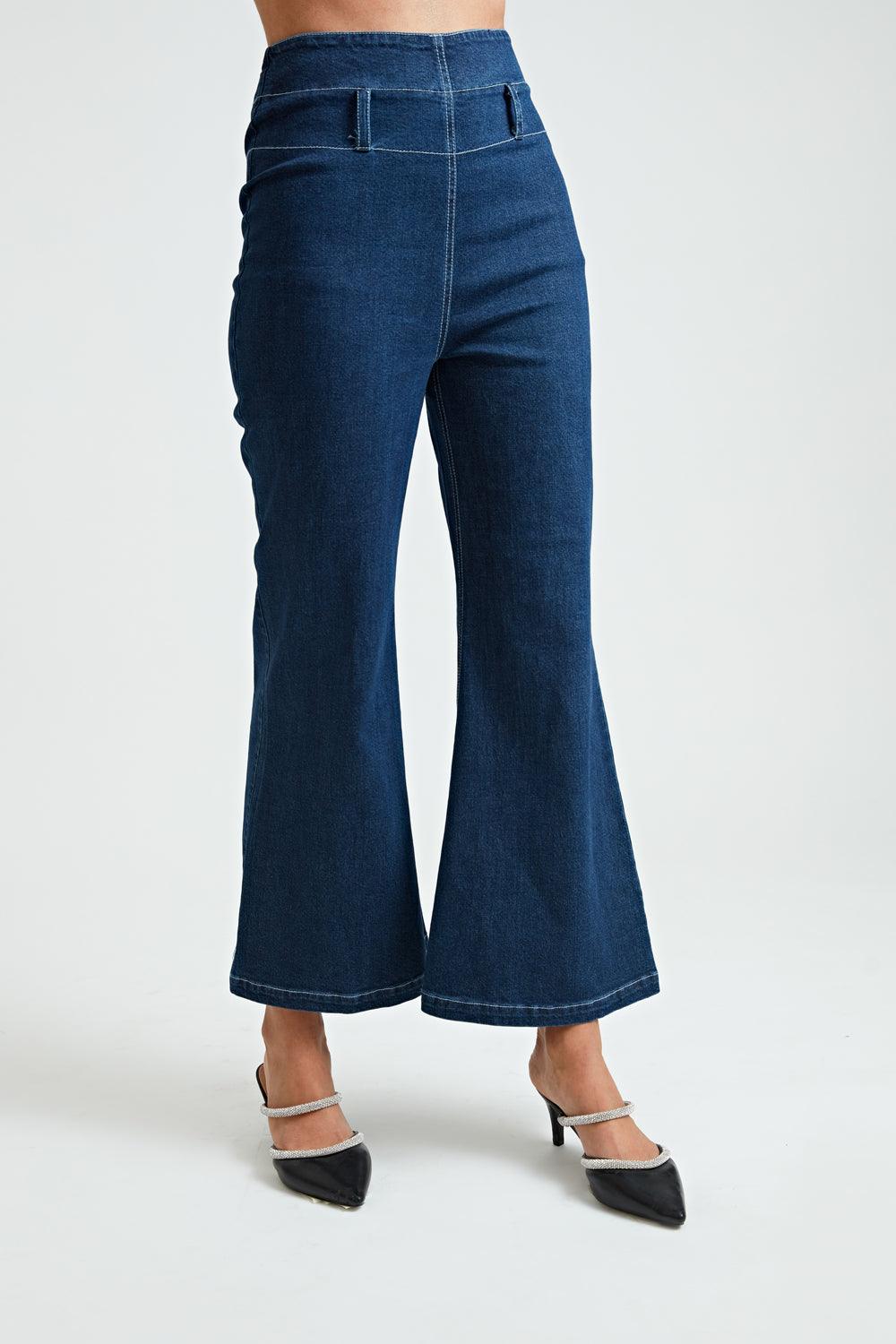 Denim Semi Flared Trousers - ANI CLOTHING