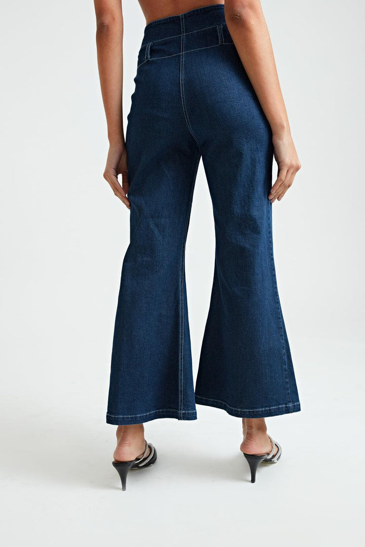 Denim Semi Flared Trousers - ANI CLOTHING