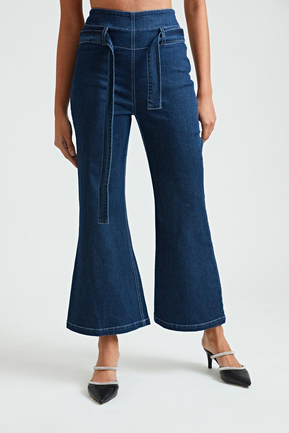 Denim Semi Flared Trousers - ANI CLOTHING