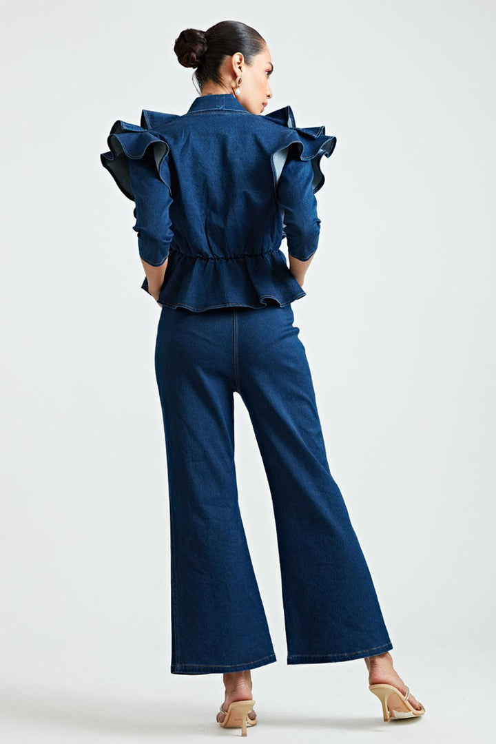 Denim Ruffle Co-ord Trousers - ANI CLOTHING