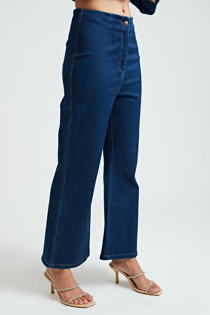 Denim Ruffle Co-ord Trousers - ANI CLOTHING