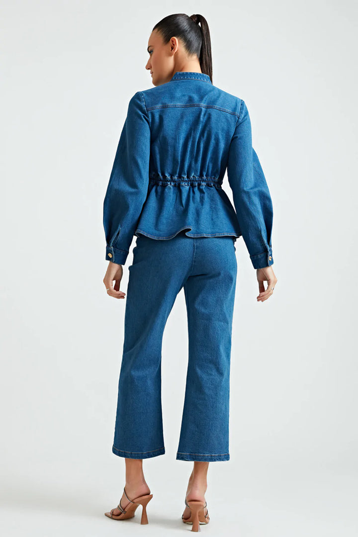 Zipper Denim Peplum Co-ord Set - ANI CLOTHING