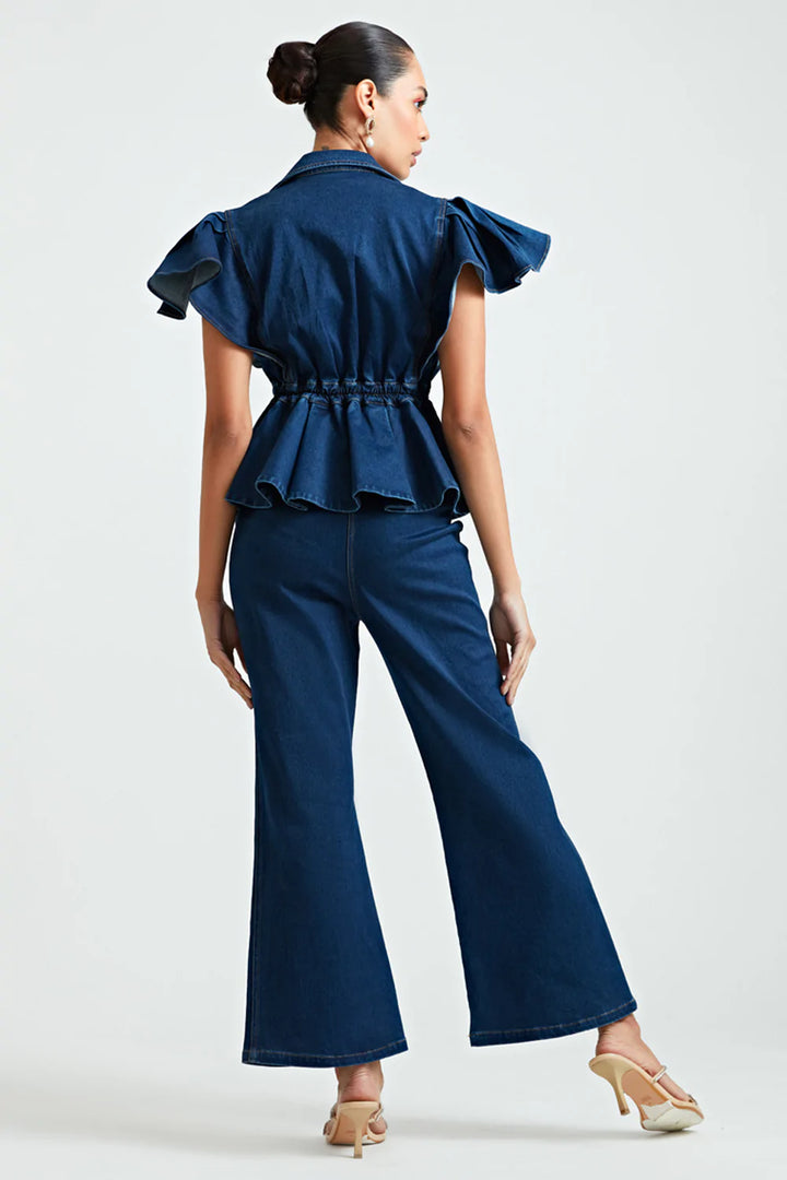 Denim Ruffle Co-ord Set - ANI CLOTHING