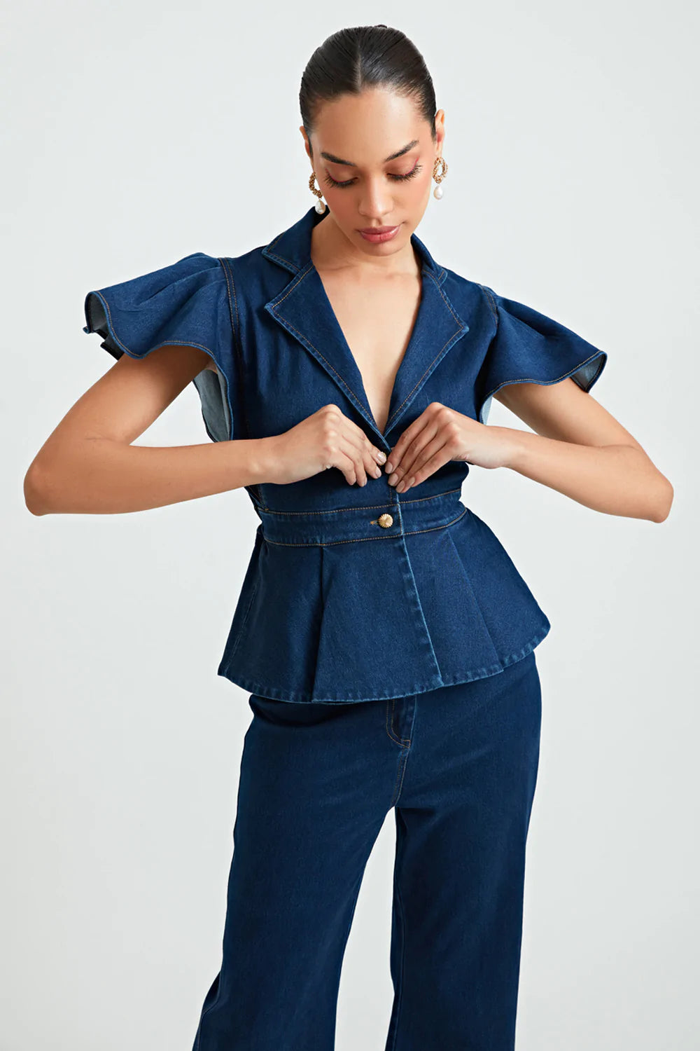 Denim Ruffle Co-ord Set - ANI CLOTHING