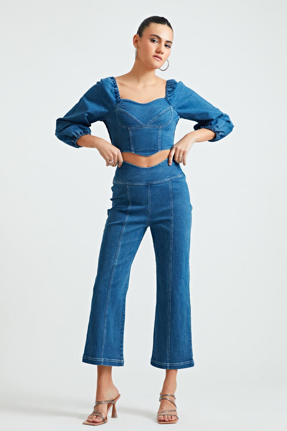 Blue Corset Co-ord Trousers - ANI CLOTHING
