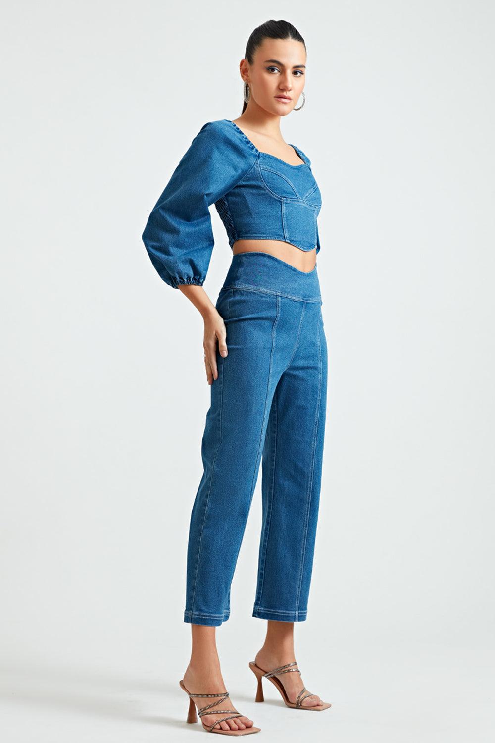 Blue Corset Co-ord Top - ANI CLOTHING