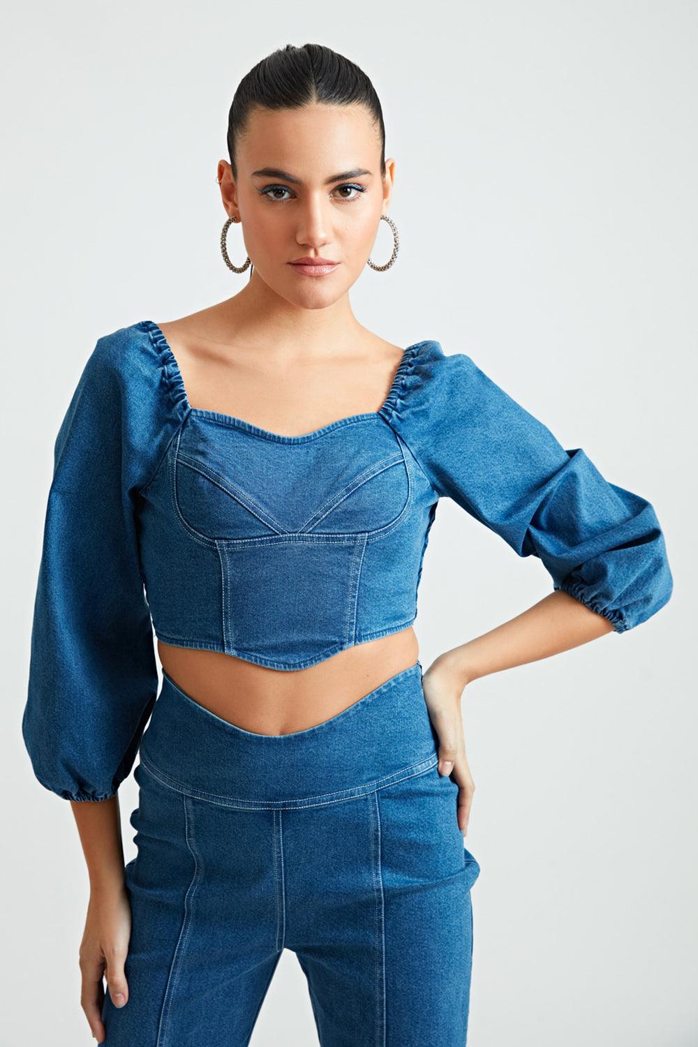 Blue Corset Co-ord Trousers - ANI CLOTHING