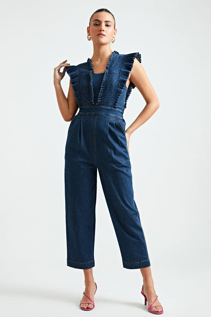 Classic Tea Pleated Denim Jumpsuit - ANI CLOTHING