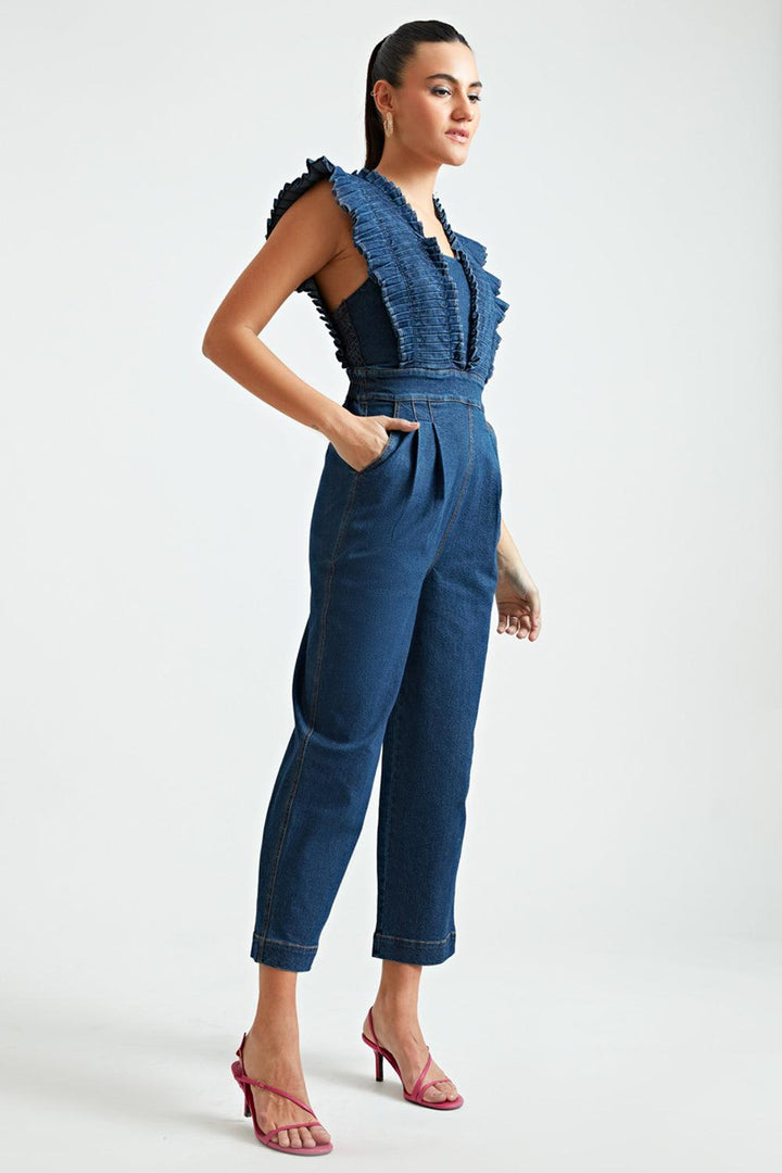 Classic Tea Pleated Denim Jumpsuit - ANI CLOTHING