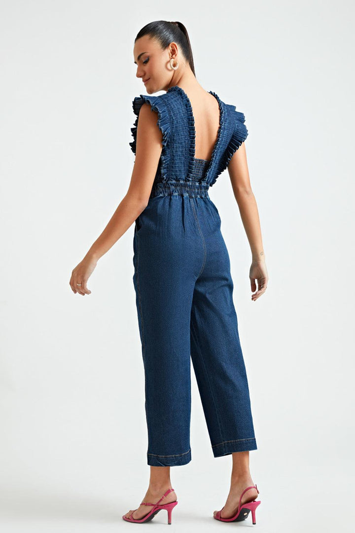 Classic Tea Pleated Denim Jumpsuit - ANI CLOTHING