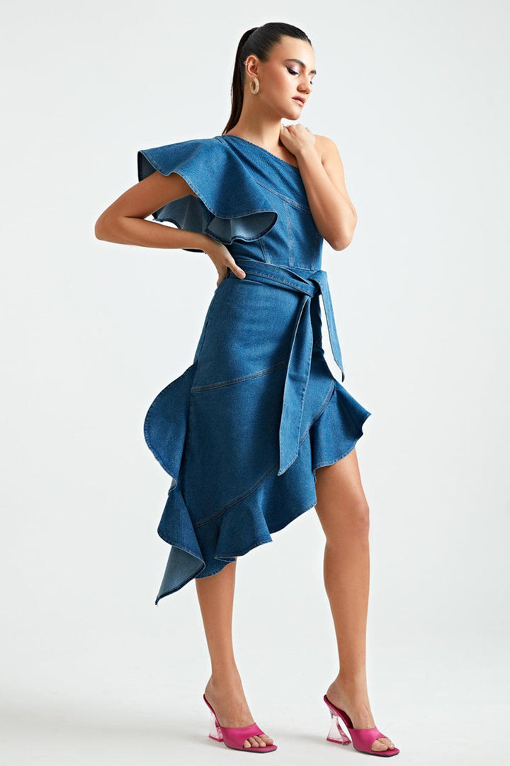 Denim Peplum Dress - ANI CLOTHING