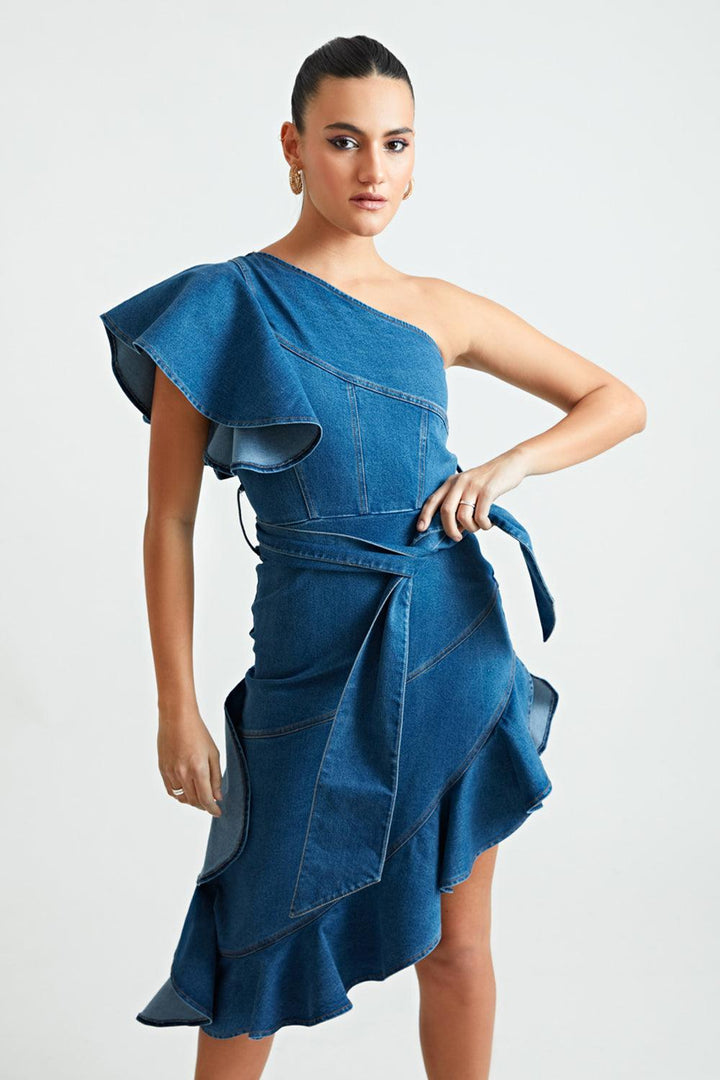 Denim Peplum Dress - ANI CLOTHING