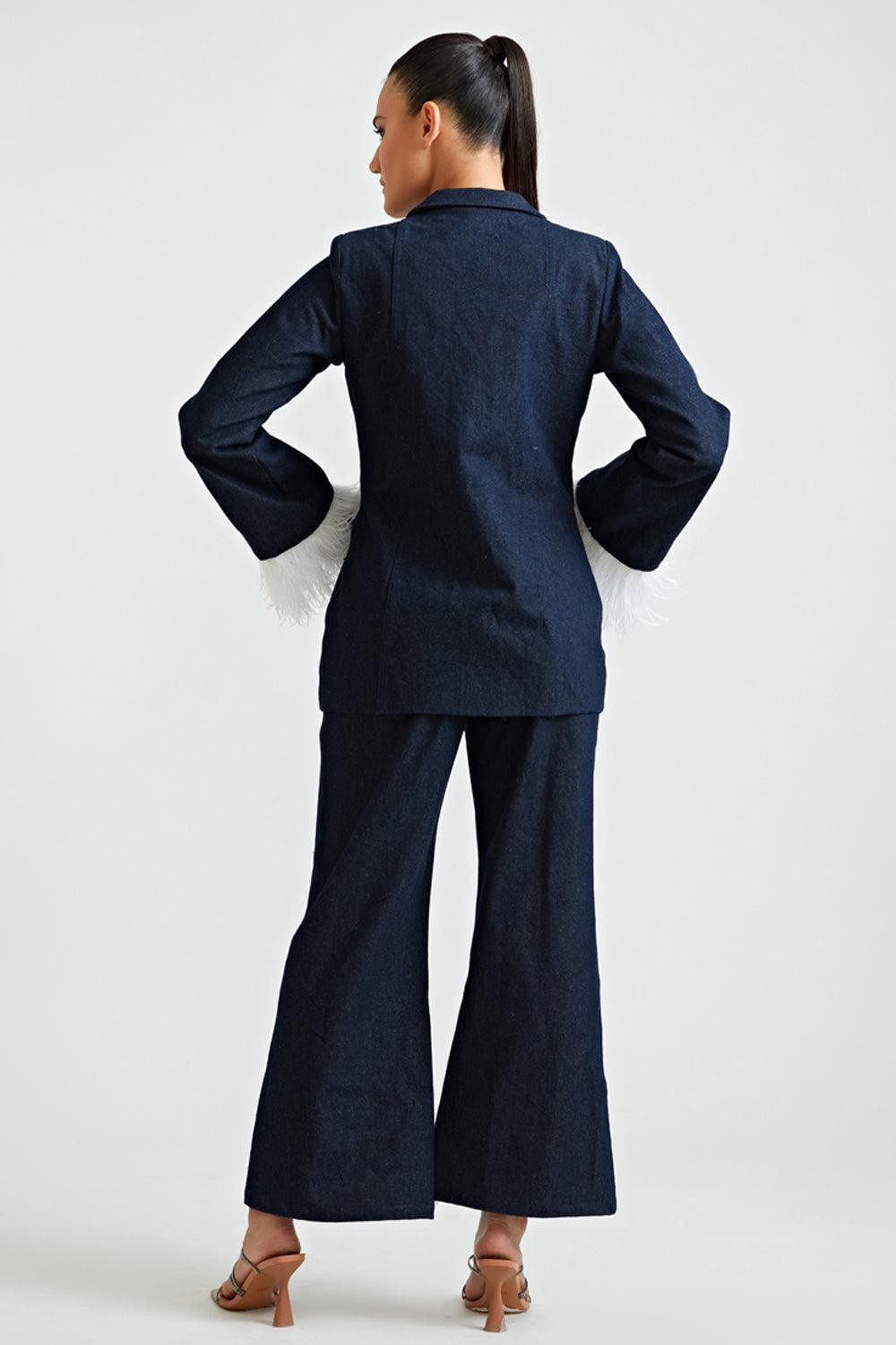 Denim Feather Patch Co-Ord Trousers - ANI CLOTHING