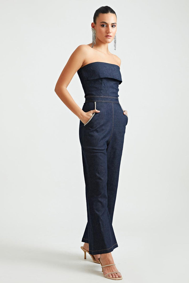 Blue Rhinestone Tube Jumpsuit - ANI CLOTHING