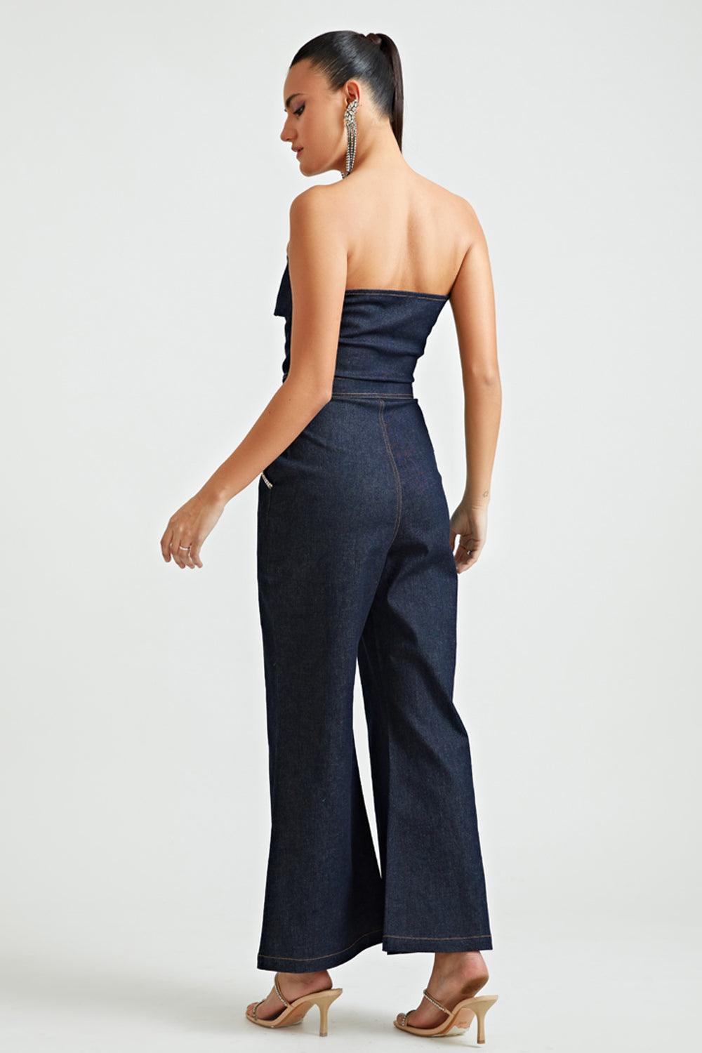 Blue Rhinestone Tube Jumpsuit - ANI CLOTHING