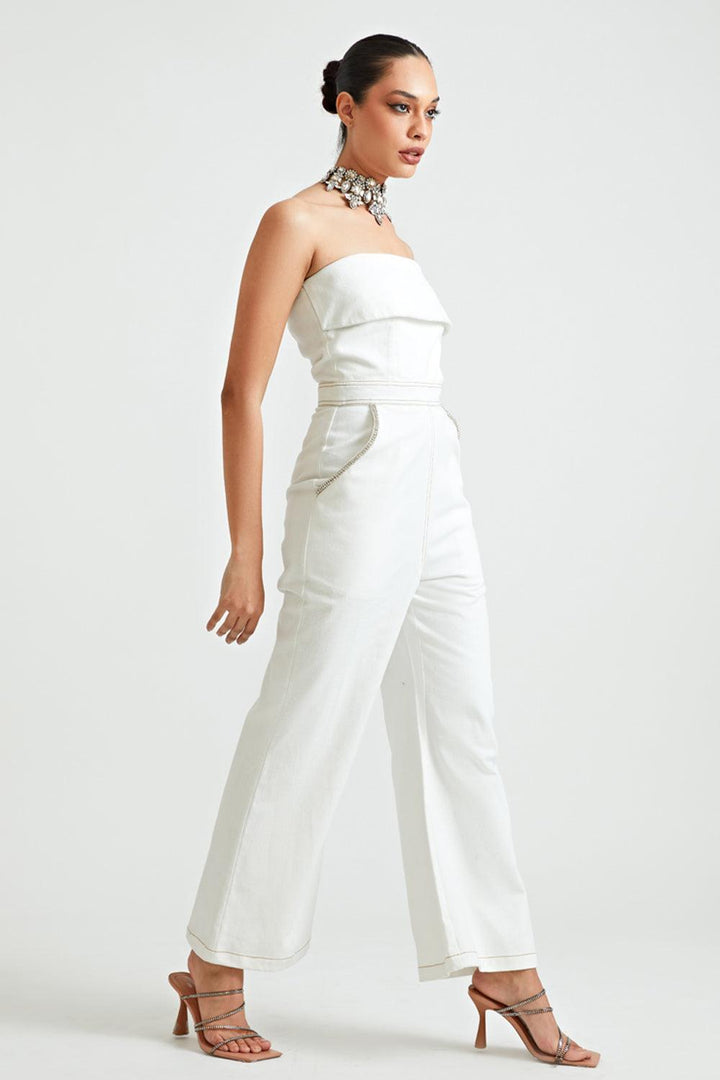 Ivory Rhinestone Tube Jumpsuit - ANI CLOTHING