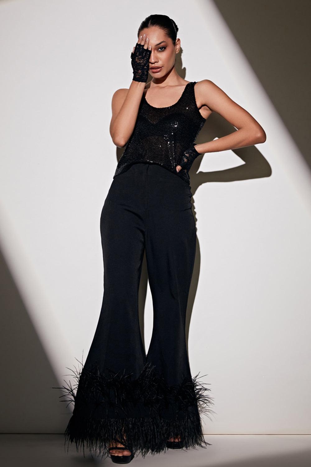 Black Feather Pants - ANI CLOTHING