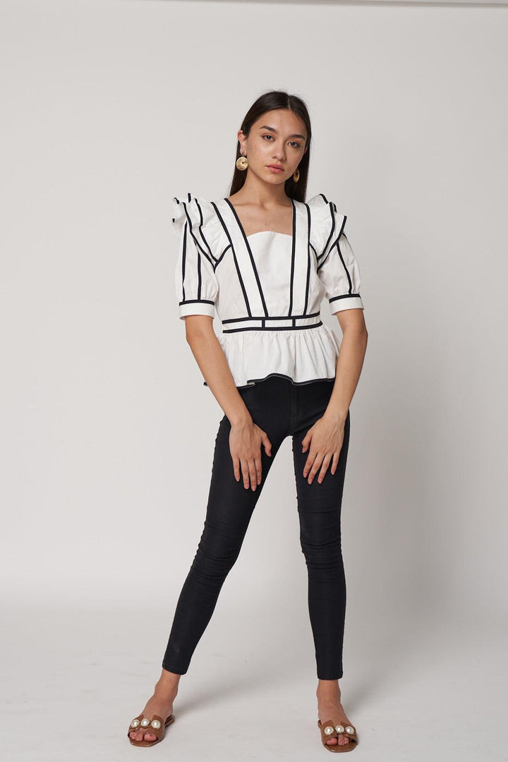 Contrast Piping Frill Top - ANI CLOTHING