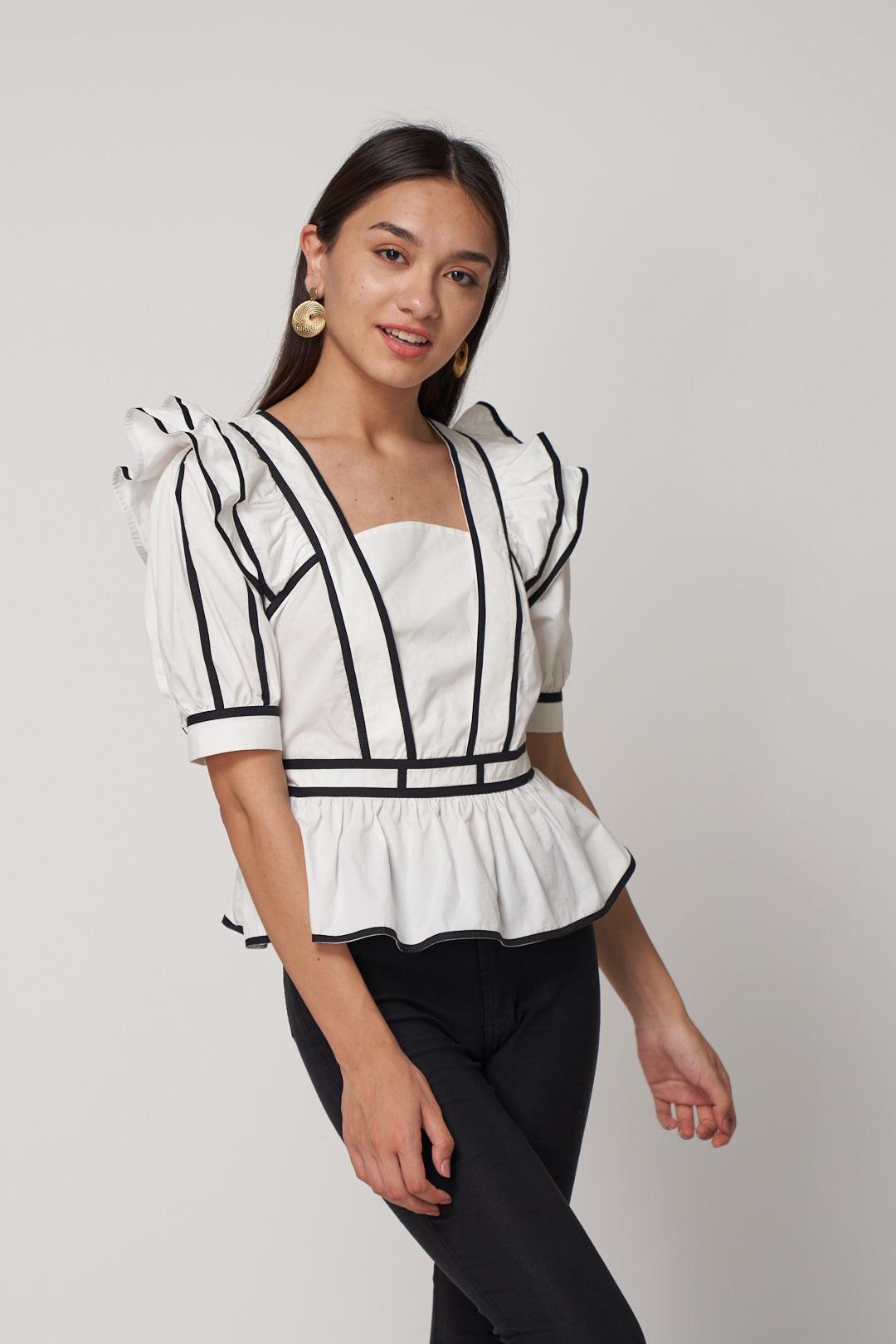Contrast Piping Frill Top - ANI CLOTHING