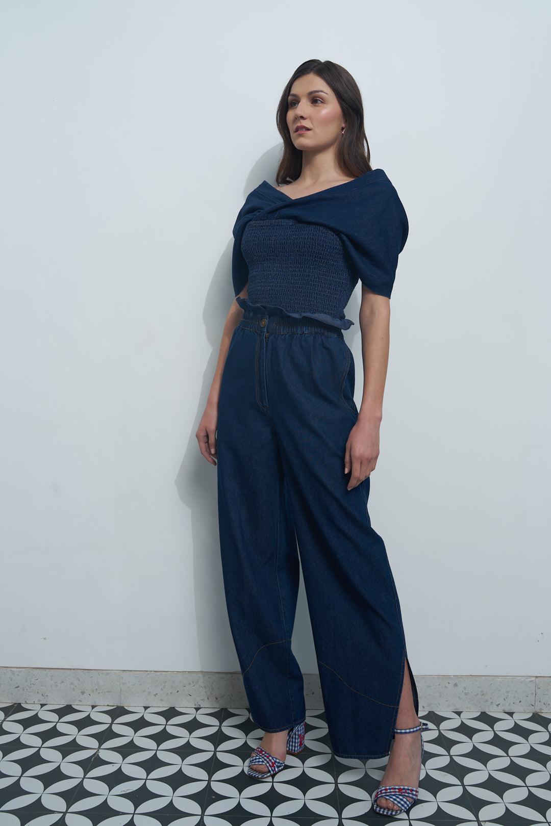 Denim Pleat Trousers - ANI CLOTHING