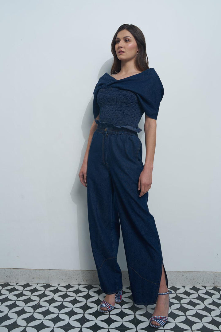 Denim Pleat Top - ANI CLOTHING
