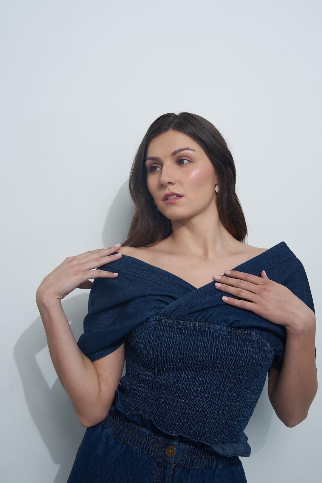 Denim Pleat Top - ANI CLOTHING